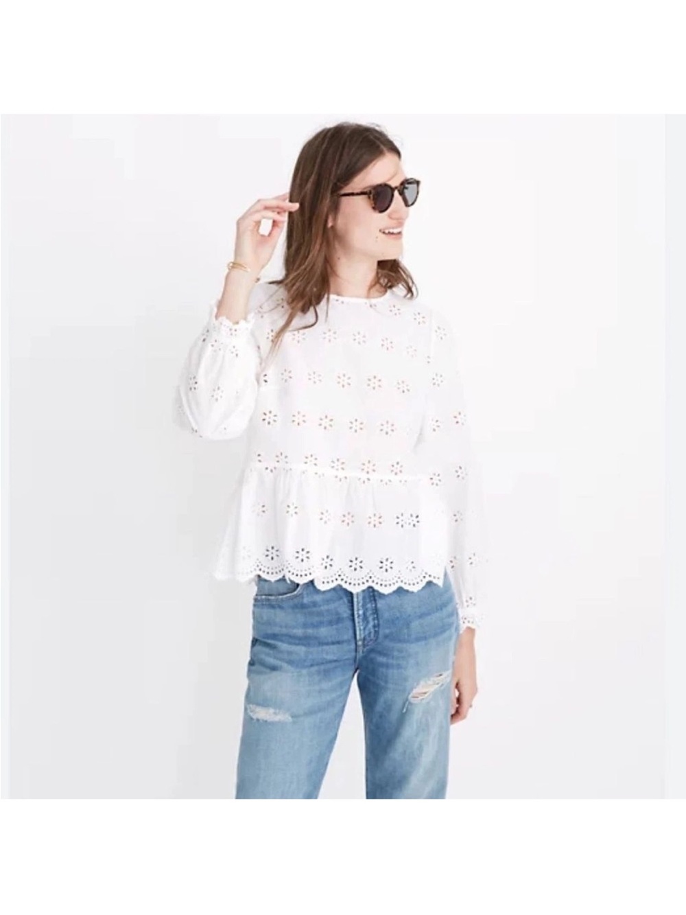 Madewell White Eyelet Peasant Blouse